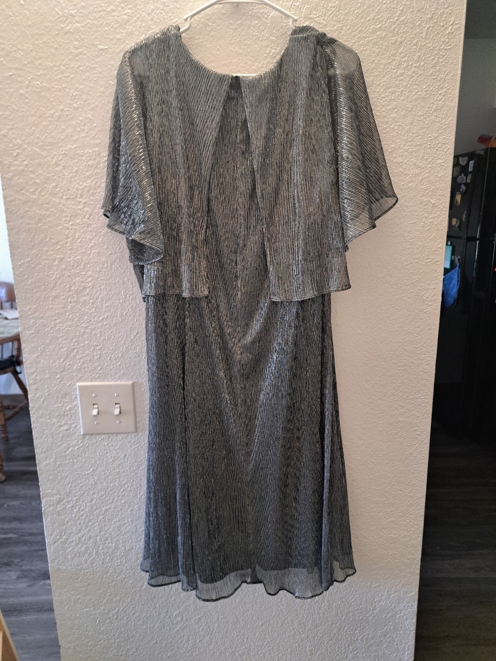 Danny & Nicole Metallic Silver Midi Dress with Flutter Sleeves - Picture 2 of 3